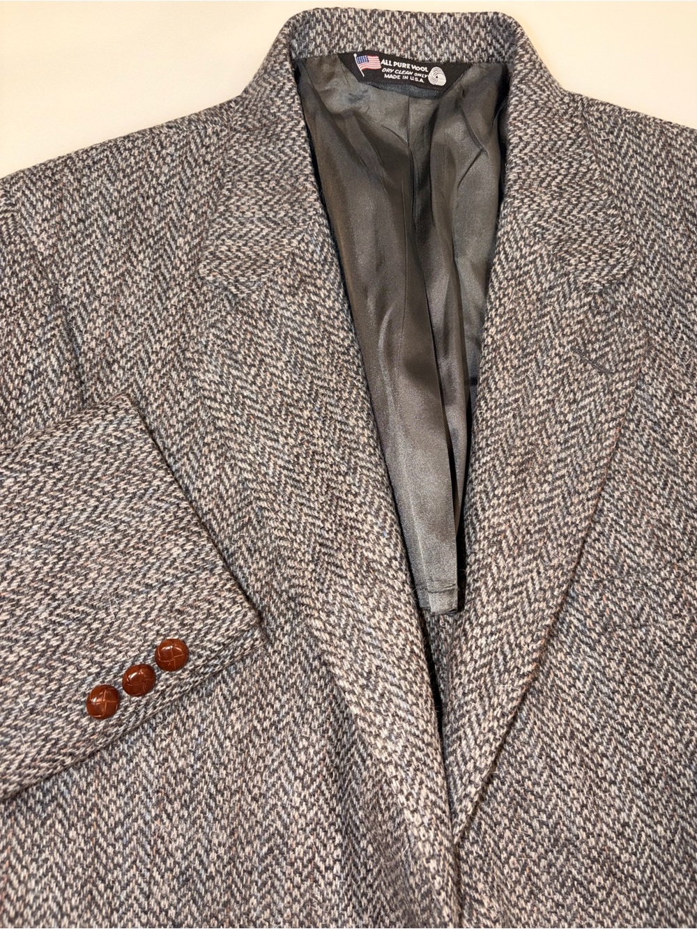 VTG John Alexander 42R All Pure Wool Herringbone Blazer 1/4 Lined Made in USA